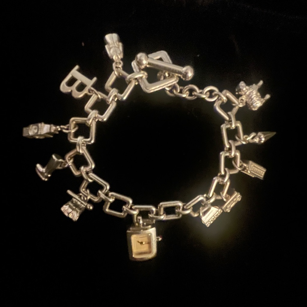 Burberry Silver Watch Charm Bracelet with Unique Accents new battery 7.5”